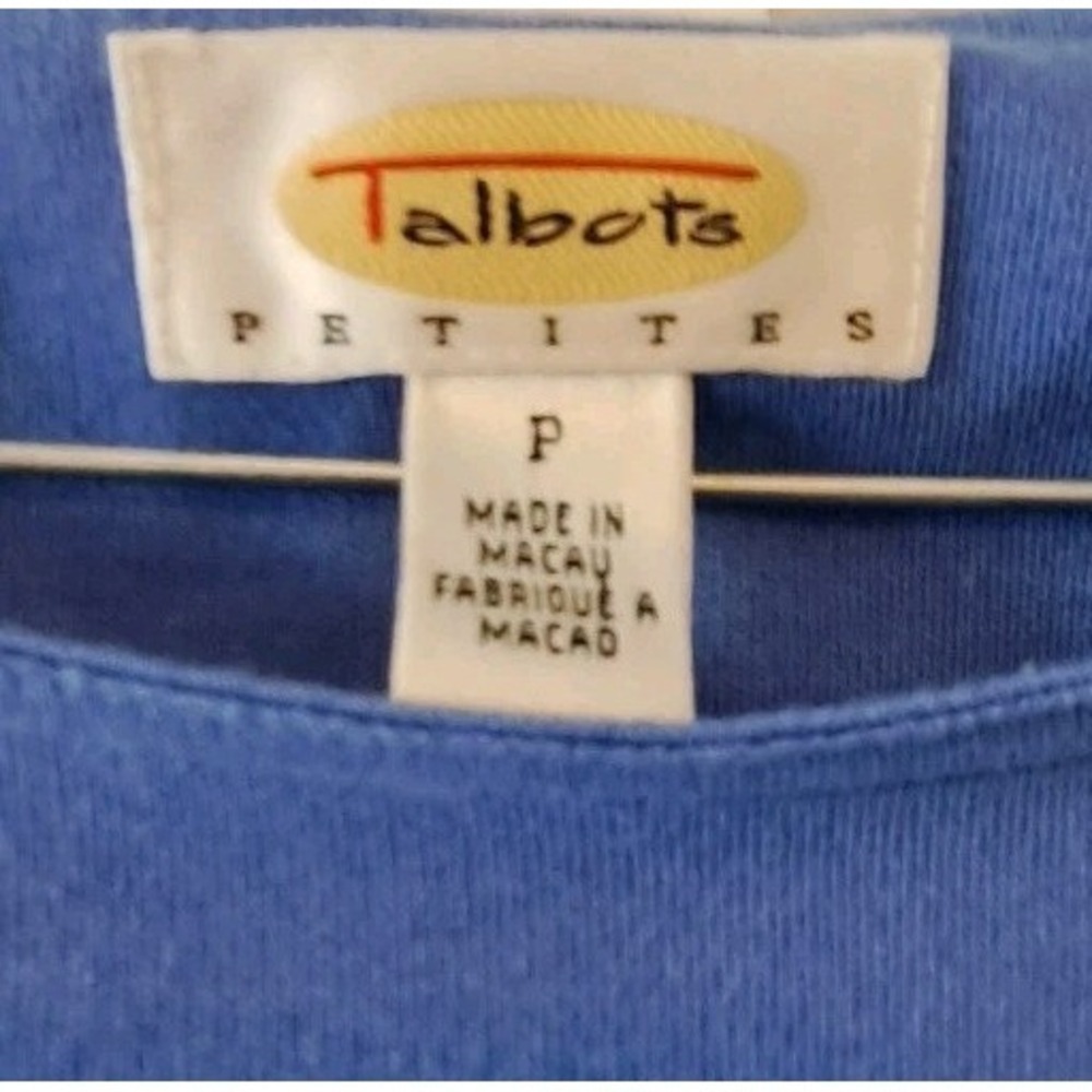 Talbots Petite Small Short Sleeve Periwinkle Cotton Dress‎ W/White Stripes - Picture 3 of 5